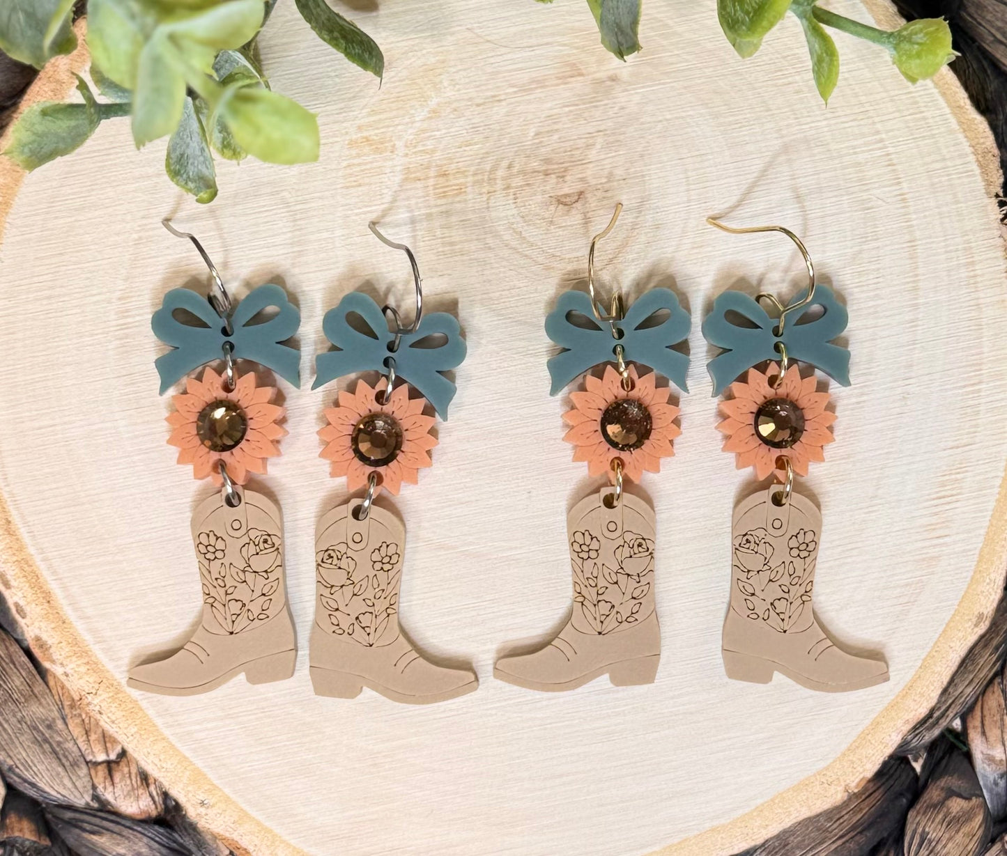 Khaki Cowgirl Boot Dangle Earring