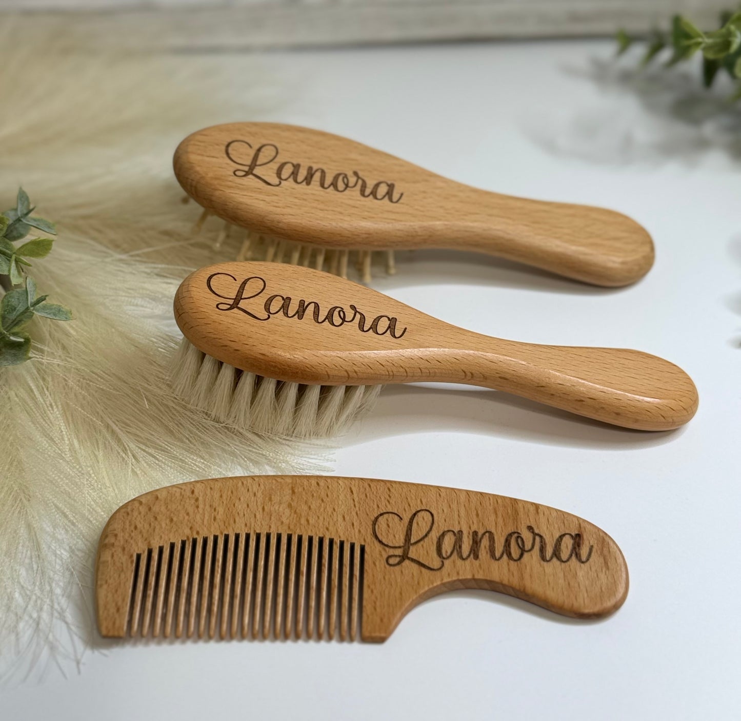 3pc Engraved Baby Hairbrush and Comb Set