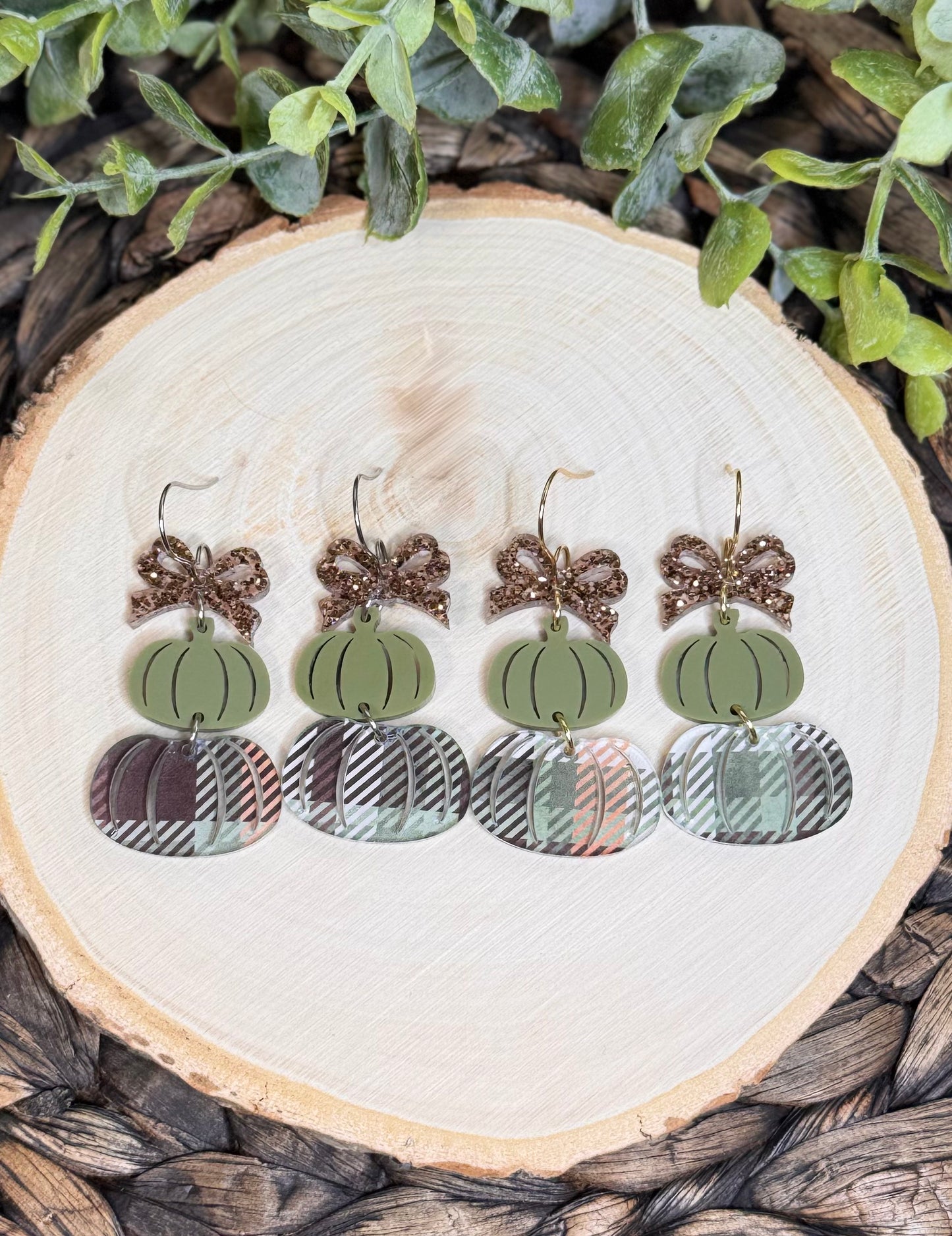 Plaid Pumpkin Dangle Earrings