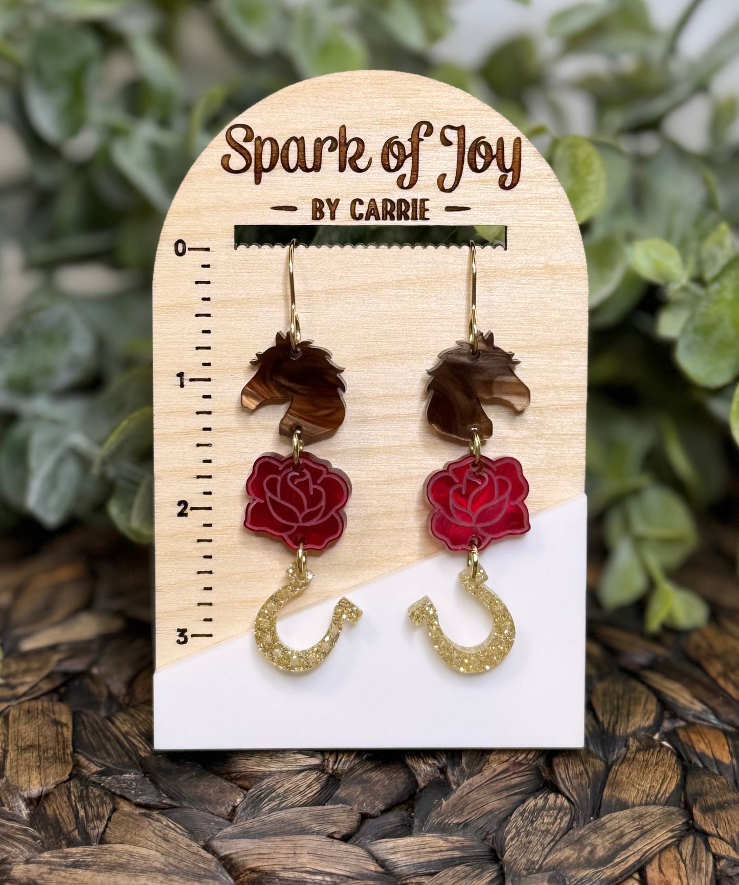 Kentucky Derby Triple Charm Dangle Earrings | Horse, Rose & Horseshoe