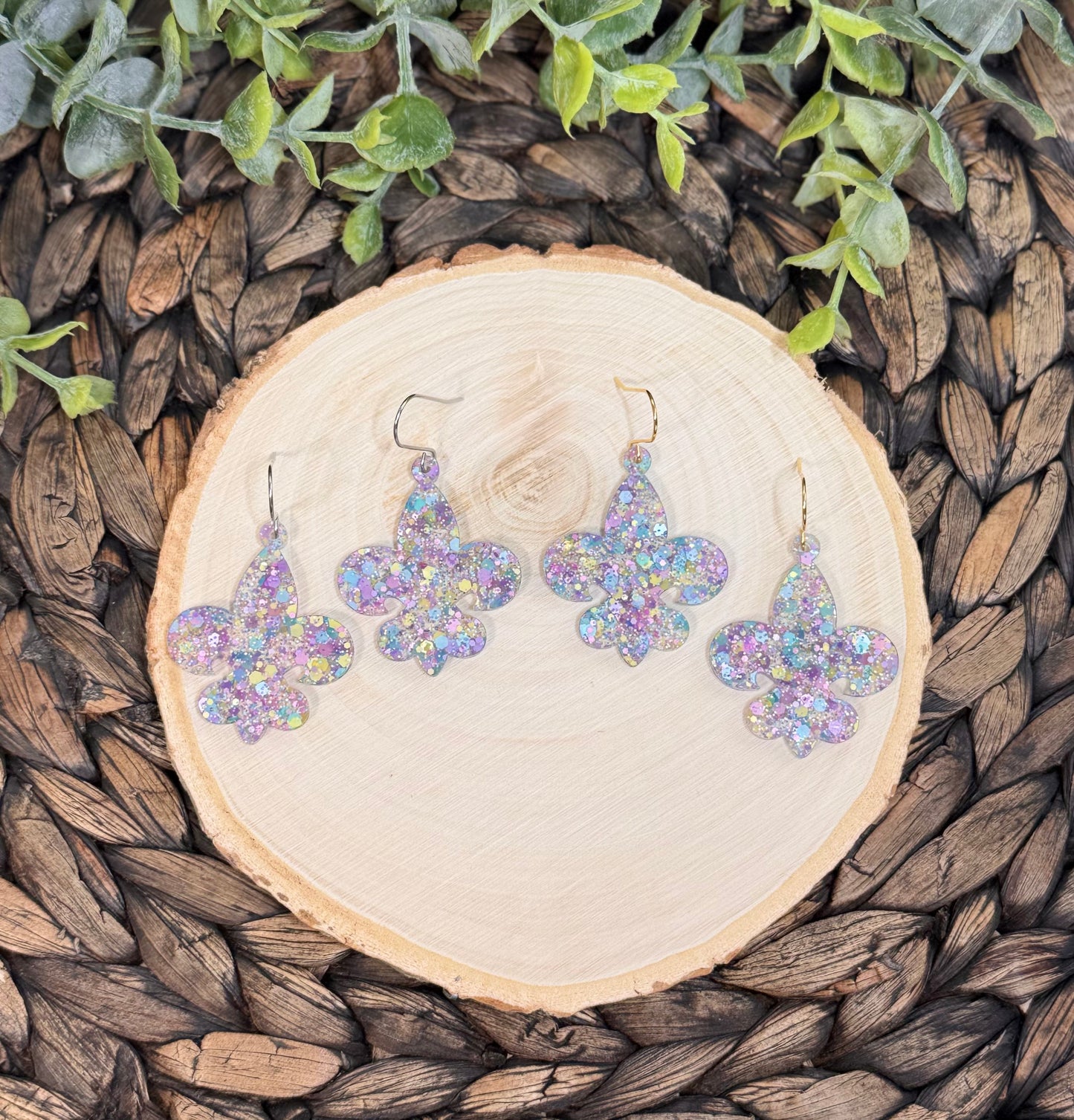 Pastel Glitter Fleur De Lis Earrings