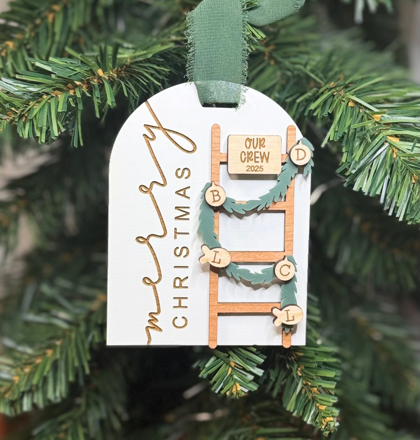 Personalized Family Ladder Merry Christmas Ornament