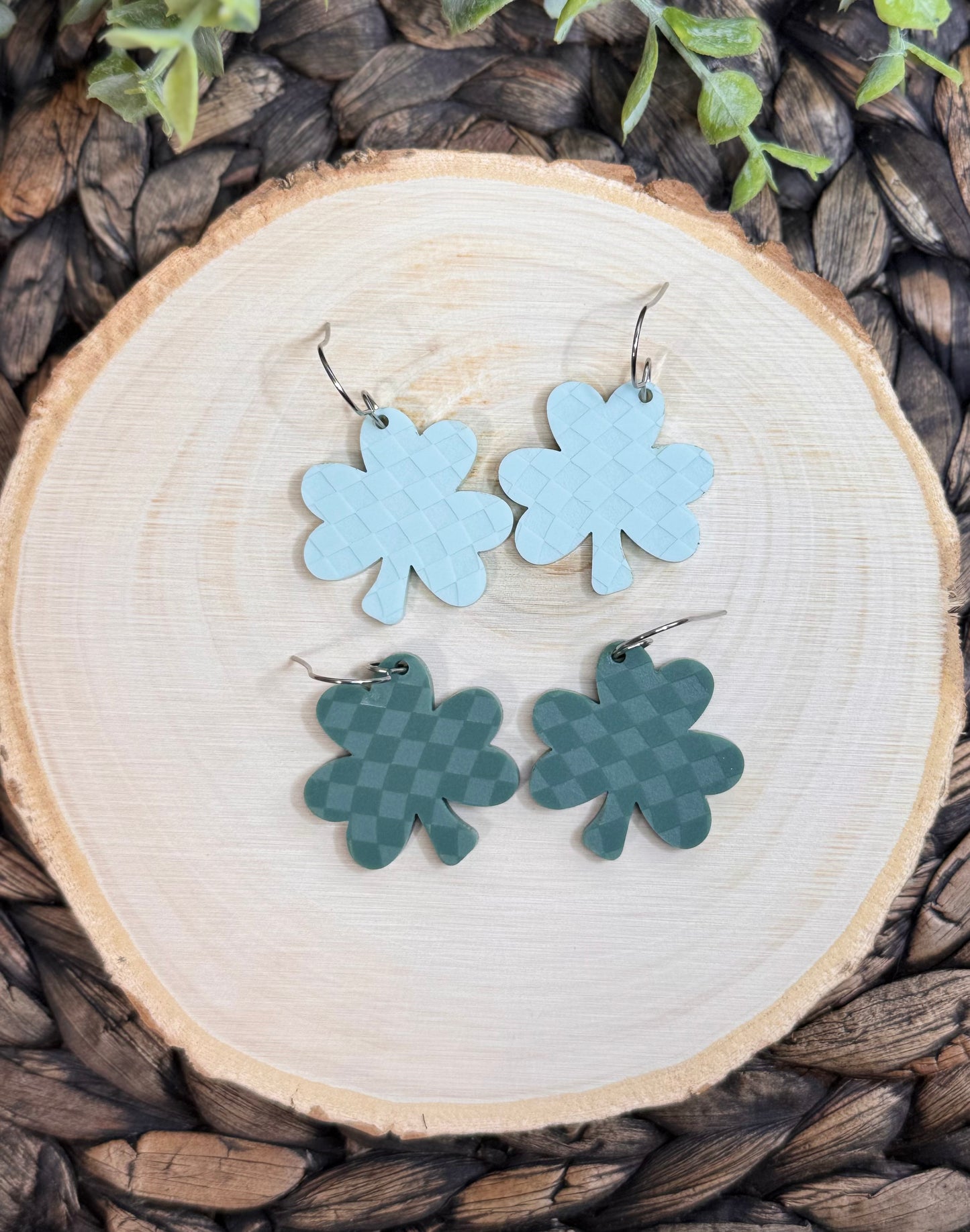Checkered Shamrock Dangle Earrings