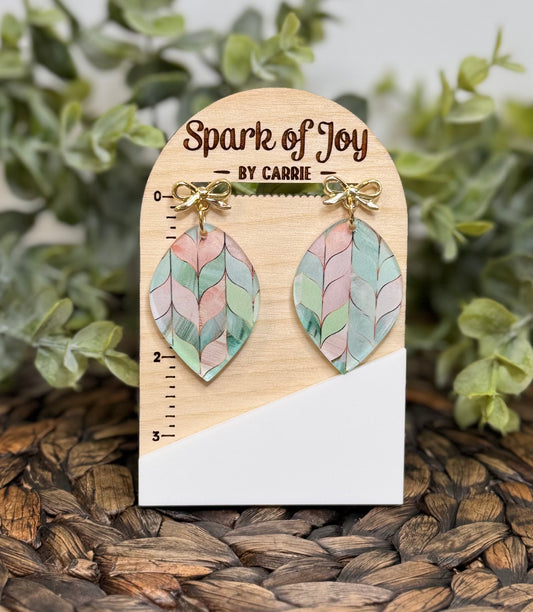 Pastel Green and Pink Chevron Patterned Earrings