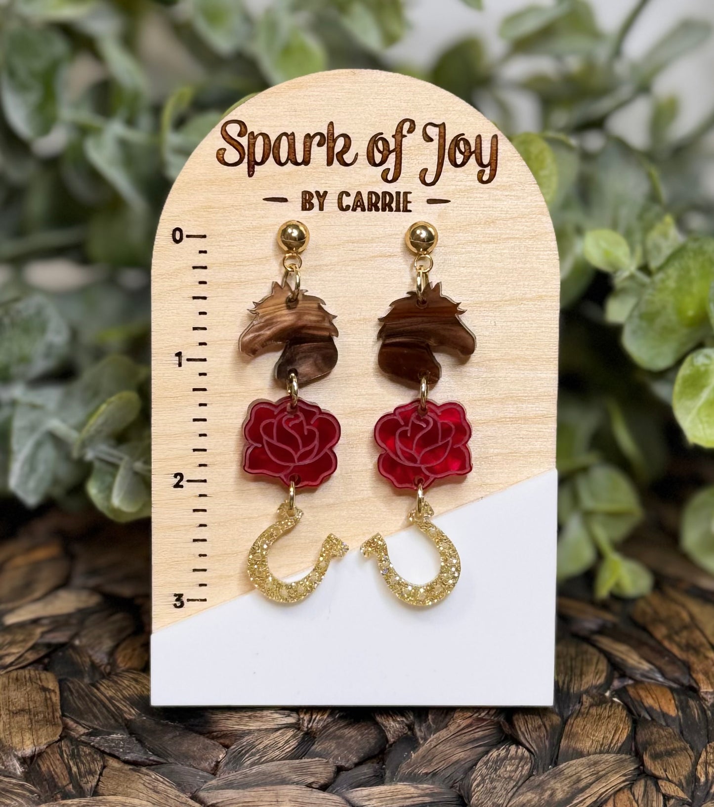 Kentucky Derby Triple Charm Dangle Earrings | Horse, Rose & Horseshoe