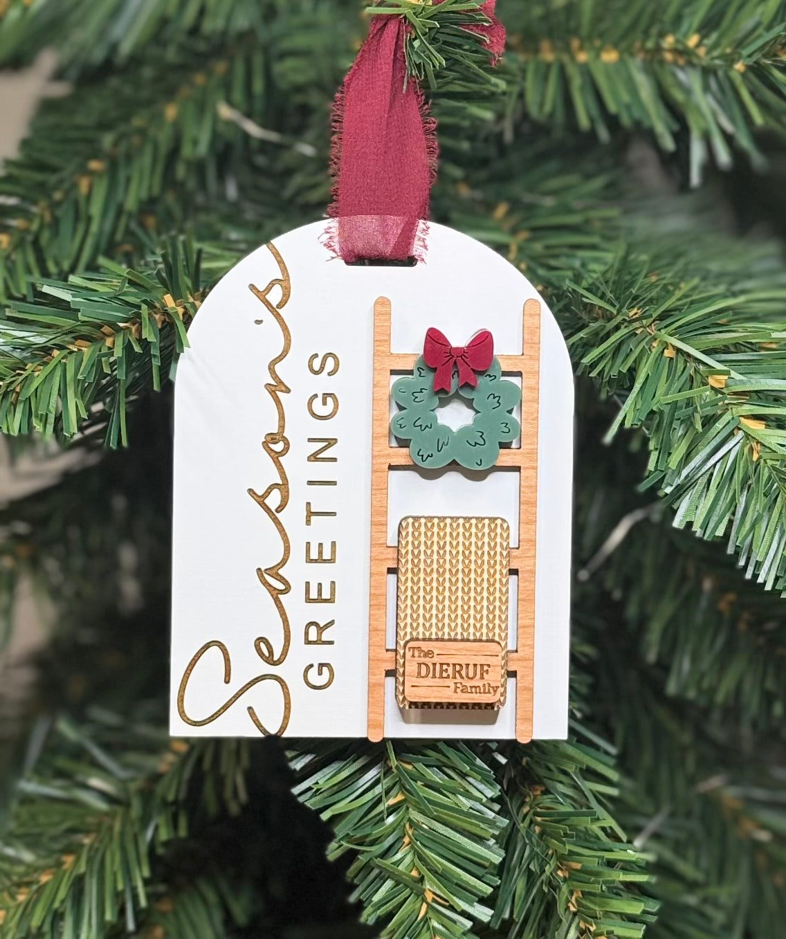 Personalized Family Season's Greeting Ladder Ornament