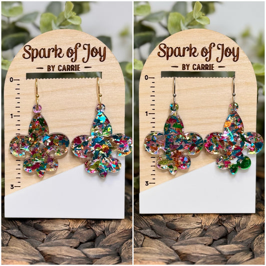 Glitter Flake Fleur De Lis Earrings