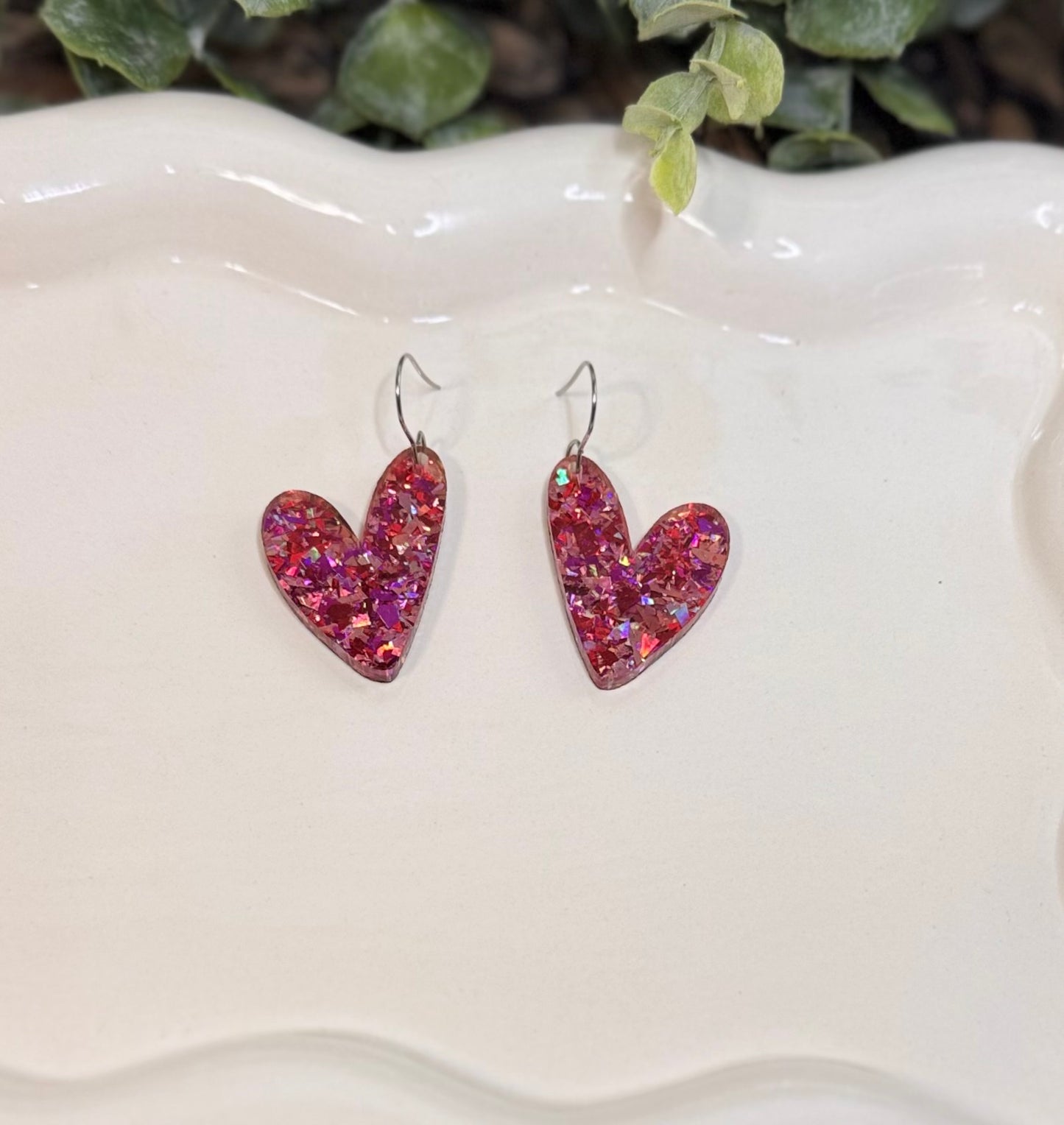 Glitter Heart Dangle Earrings
