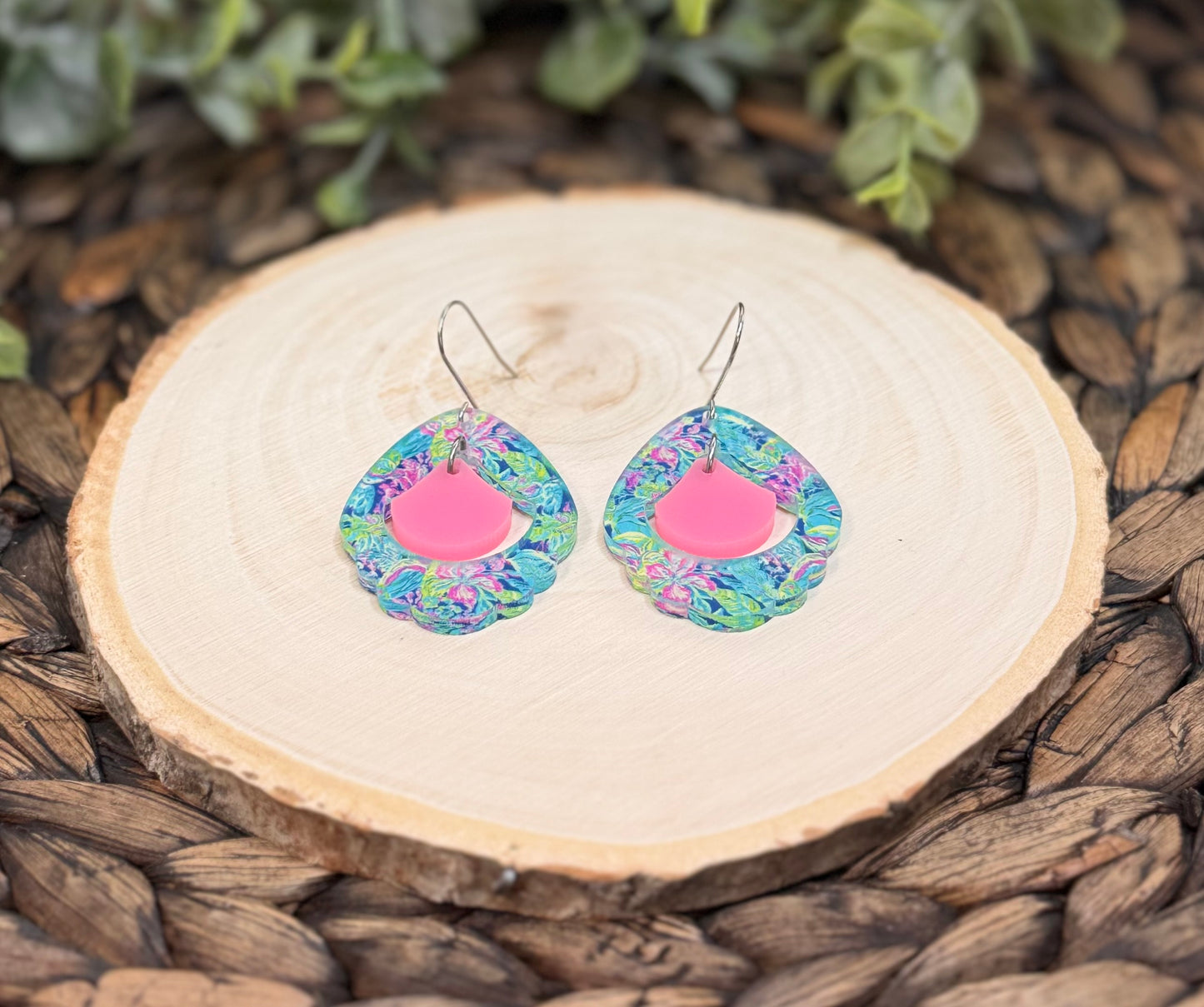 Tropical Flowers Pattern Drop Earrings