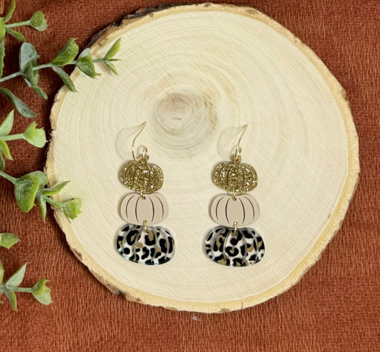 Leopard Stacked Pumpkin Earrings