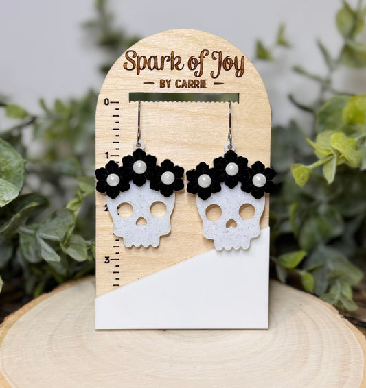 Skull With Flower Crown Earrings