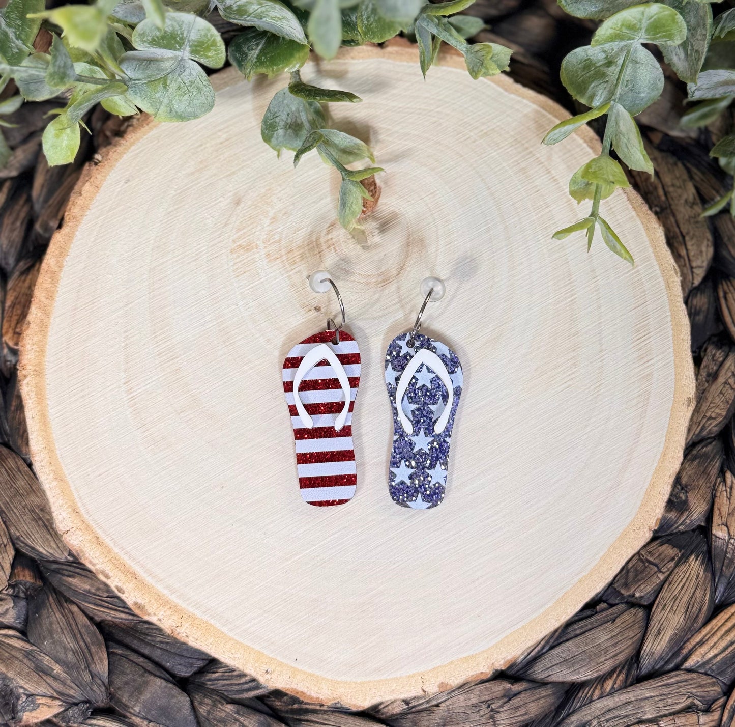 Stars and Stripes Flip Flop Dangle Earrings