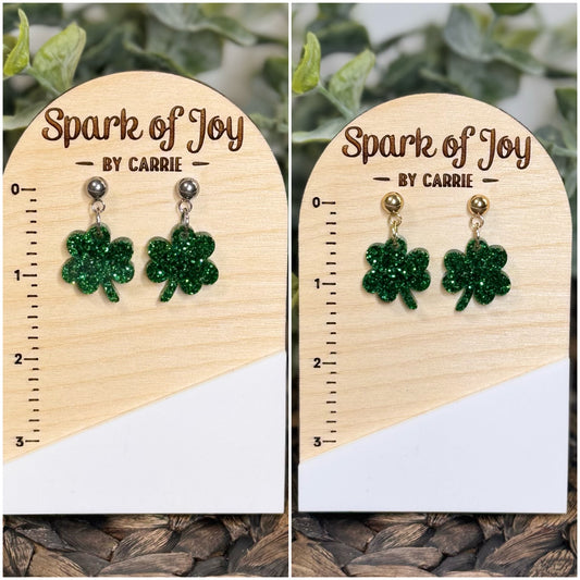 Mini Green Glitter Shamrock Earrings