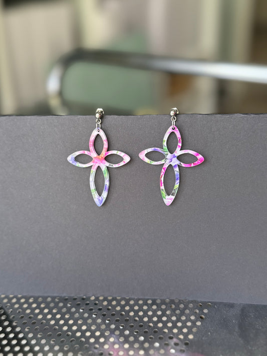 Floral Cross Earrings