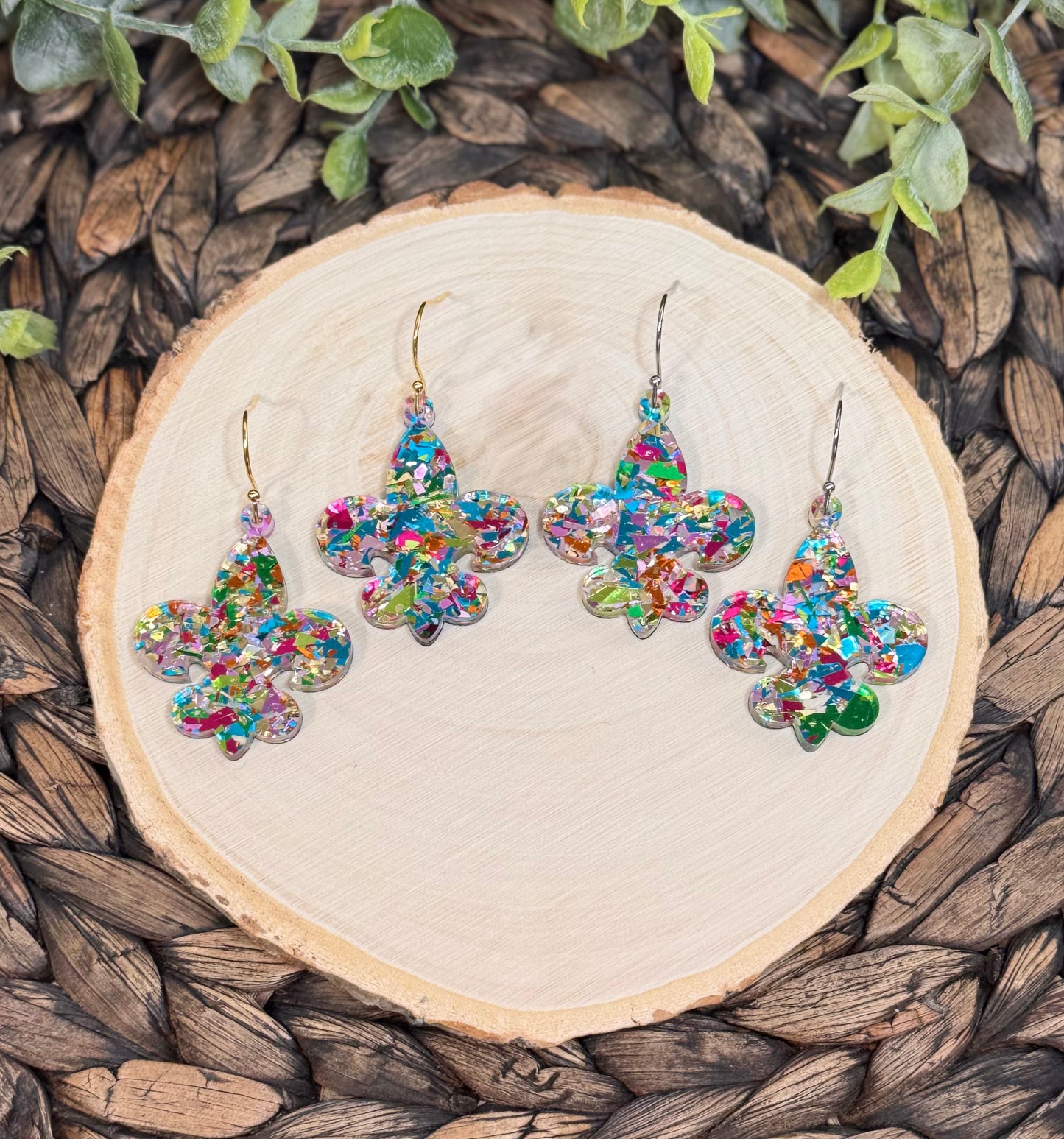 Glitter Flake Fleur De Lis Earrings