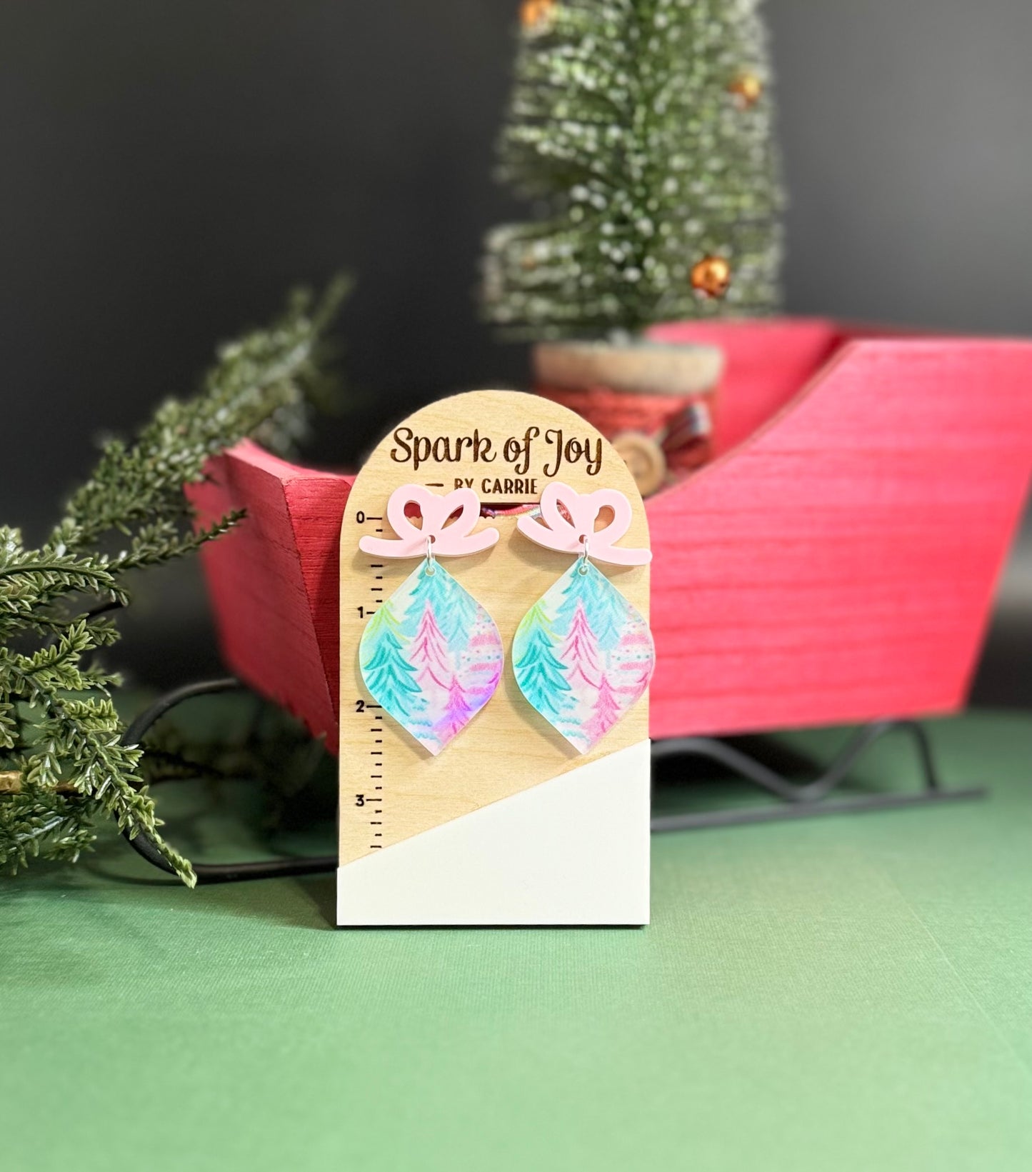 Iridescent Christmas Tree Ornament Earrings