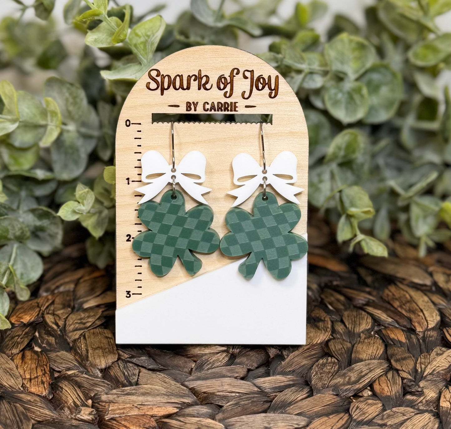 Checkered Shamrock Dangle Earrings