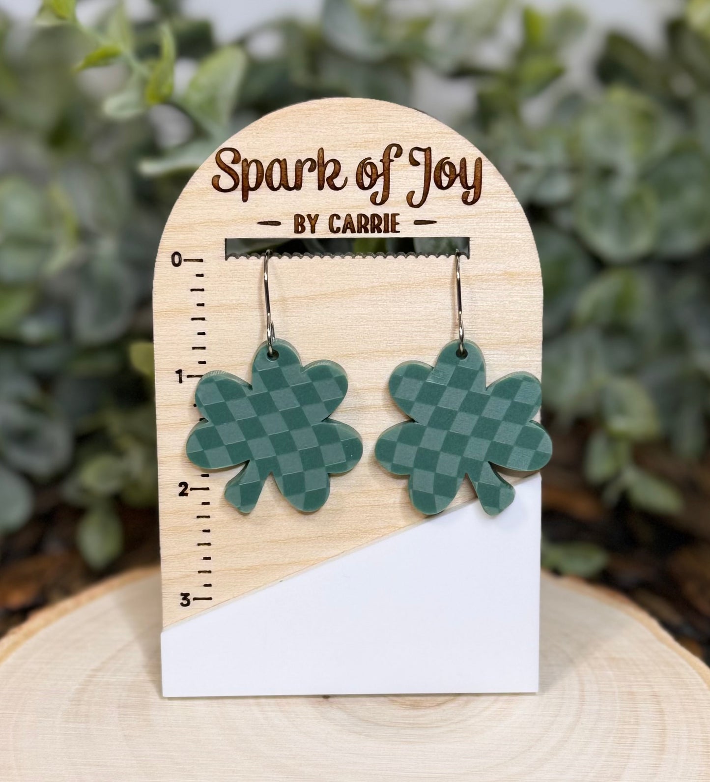 Checkered Shamrock Dangle Earrings