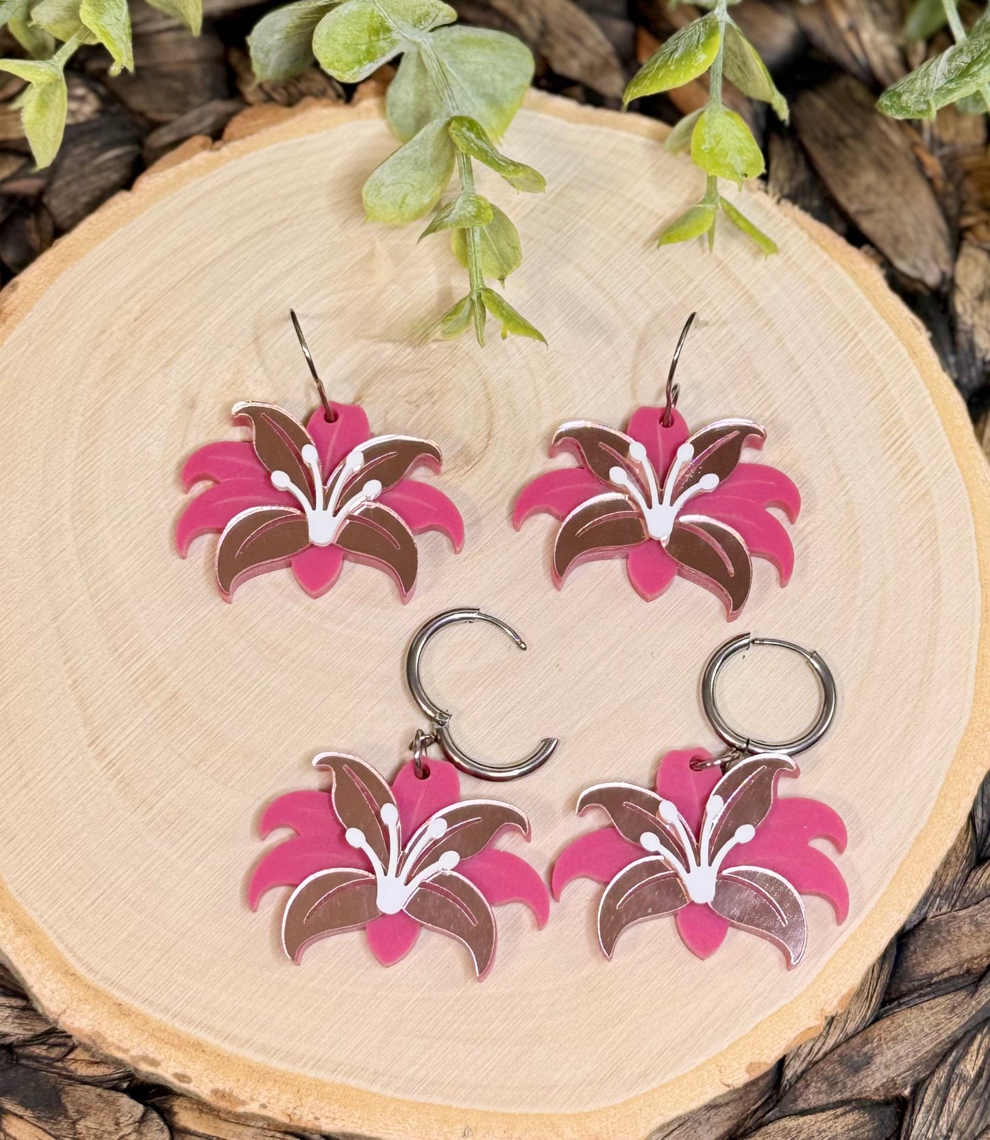 Layered Pink Lily Dangle Earrings