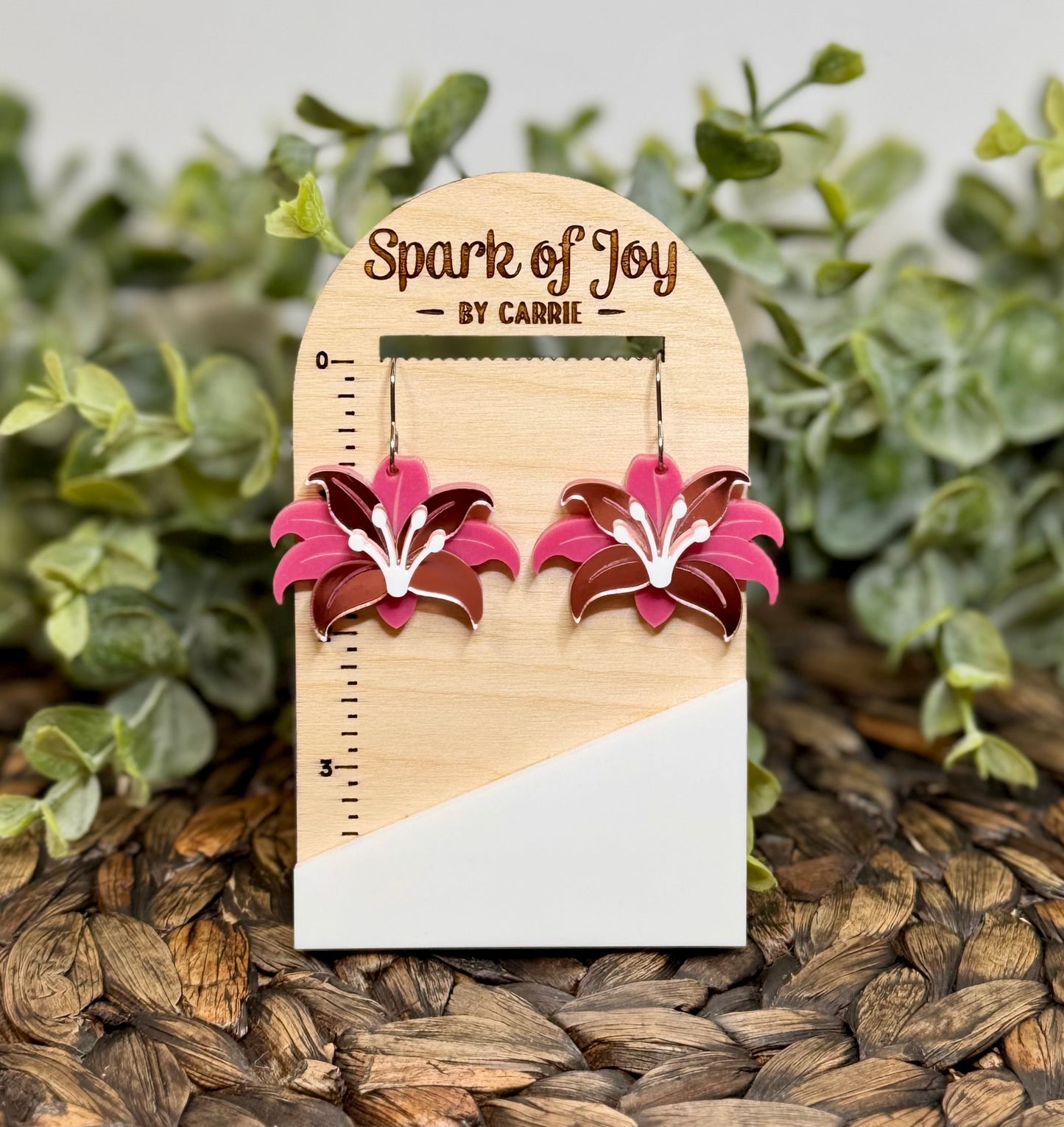 Layered Pink Lily Dangle Earrings