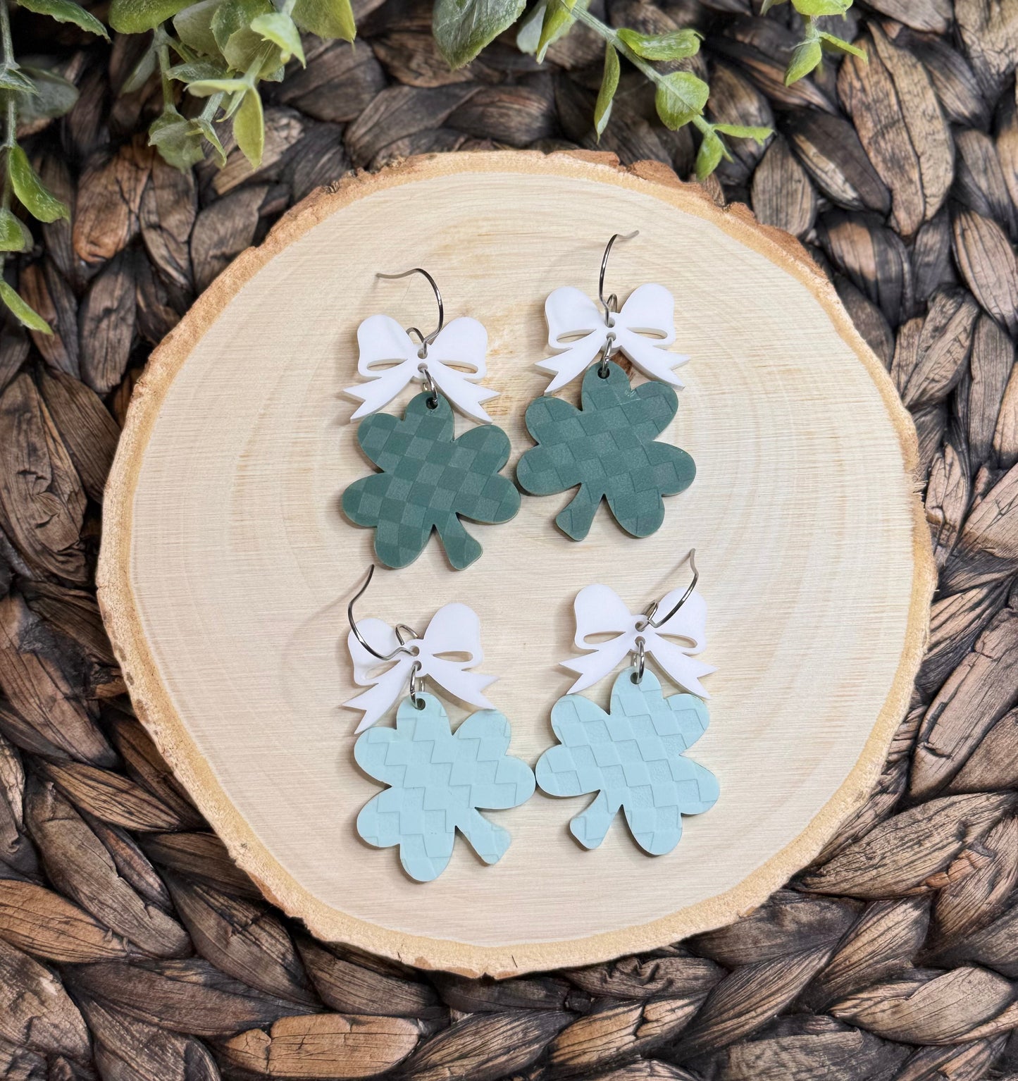 Checkered Shamrock Dangle Earrings
