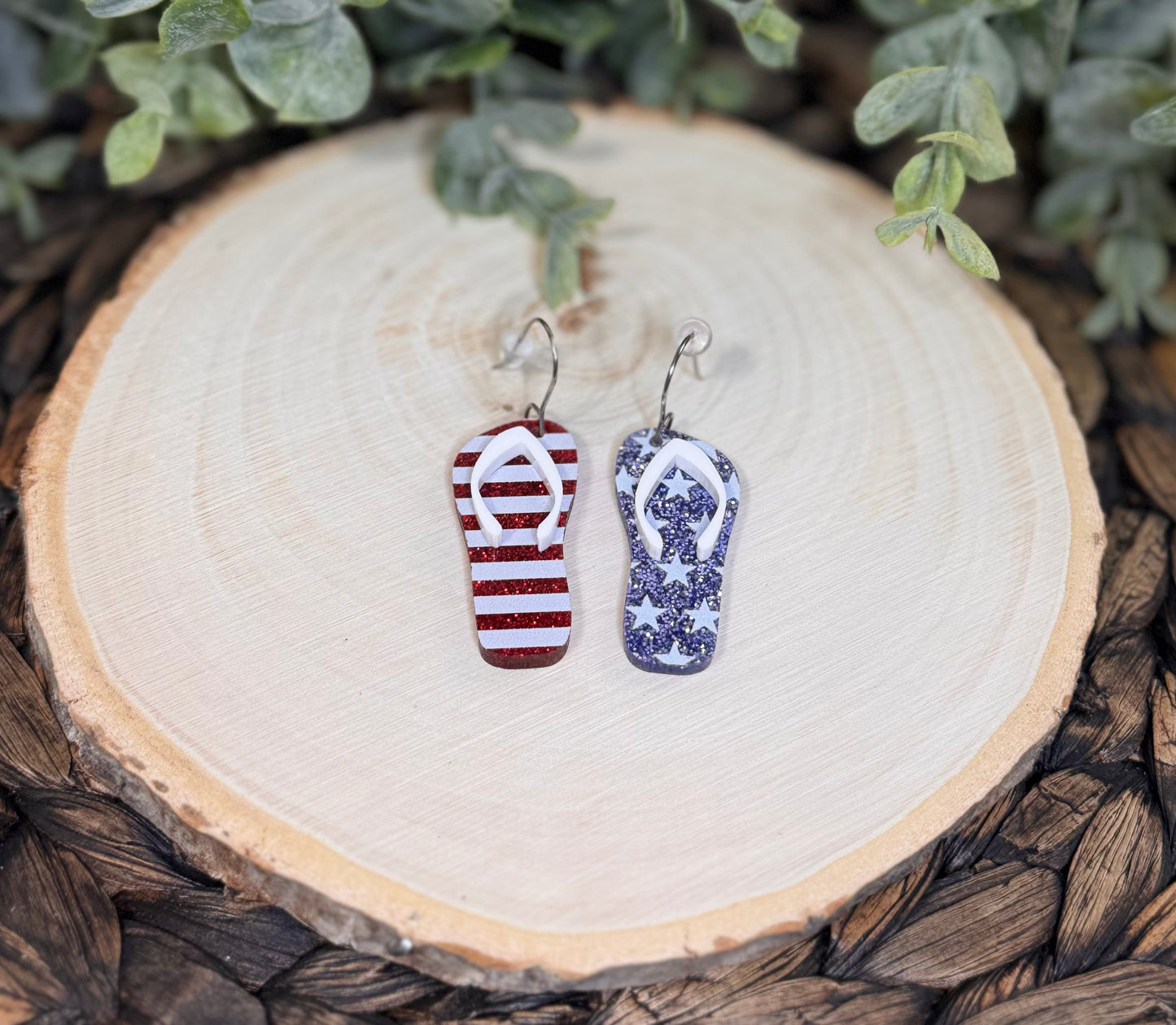 Stars and Stripes Flip Flop Dangle Earrings