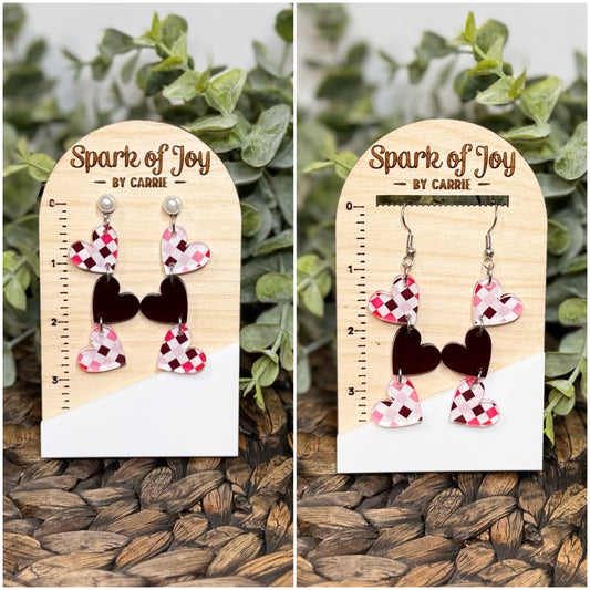 Checkered Heart Trio Earrings