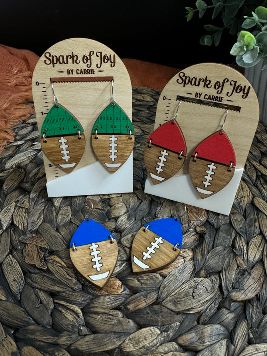 Wooden Football Dangle Earrings