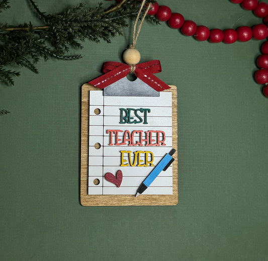 Best Teacher Hand Painted Clipboard Ornament