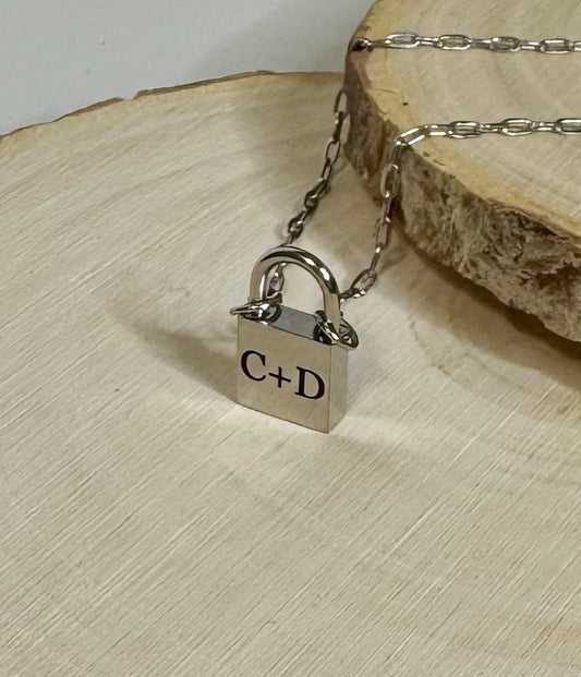 Custom Initial Padlock Pendant Necklace