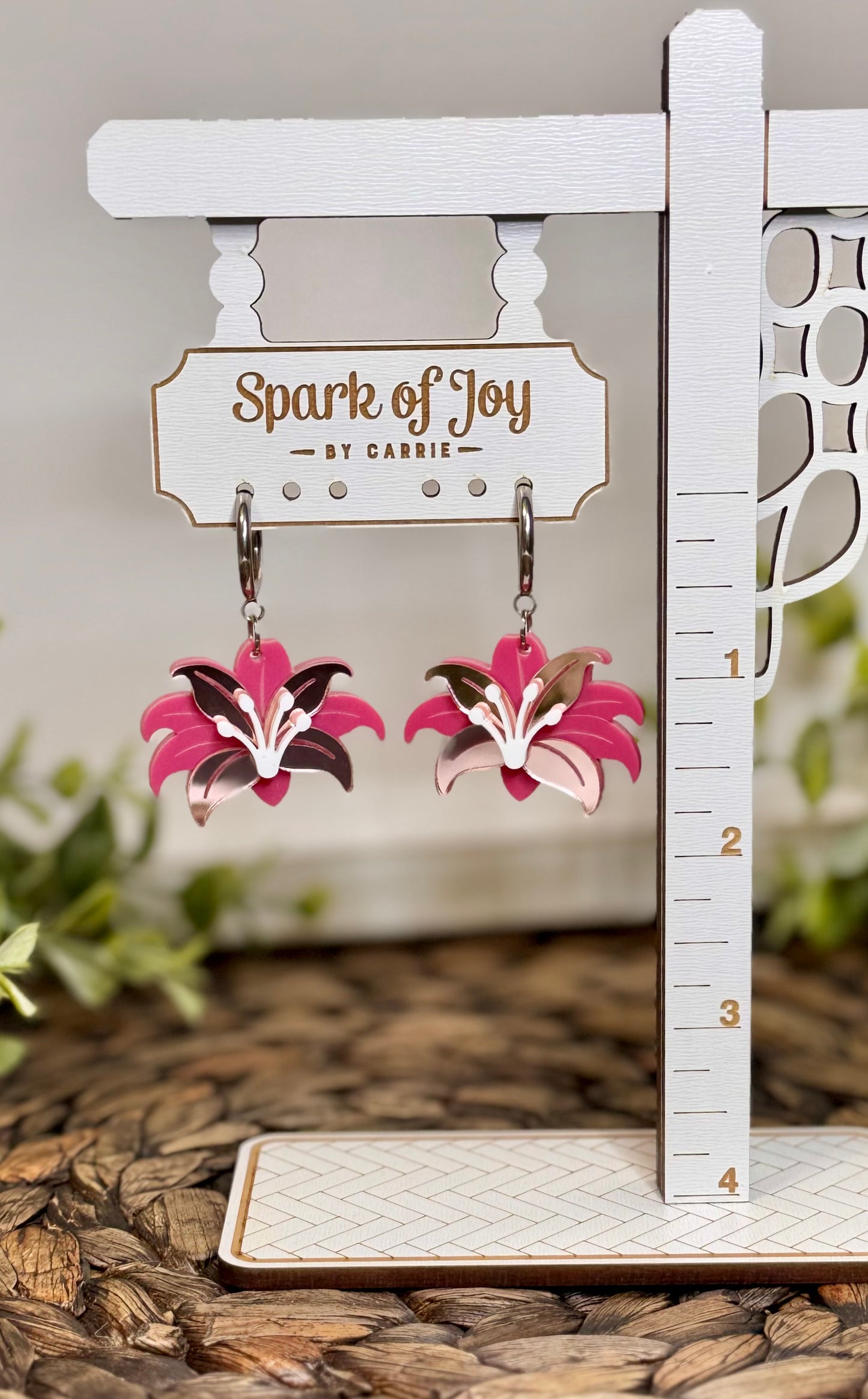 Layered Pink Lily Dangle Earrings