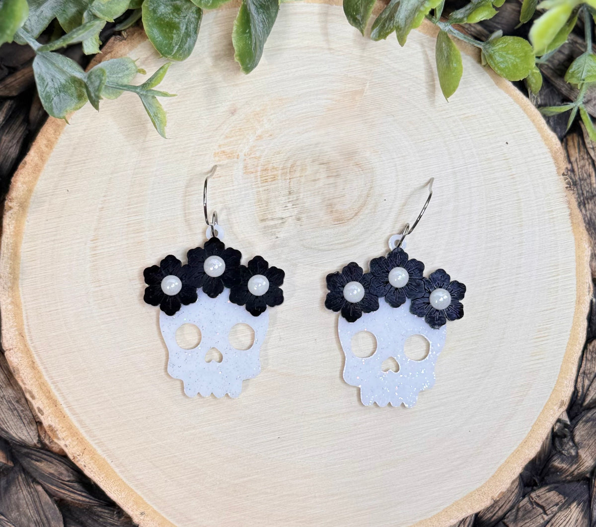 Skull With Flower Crown Earrings