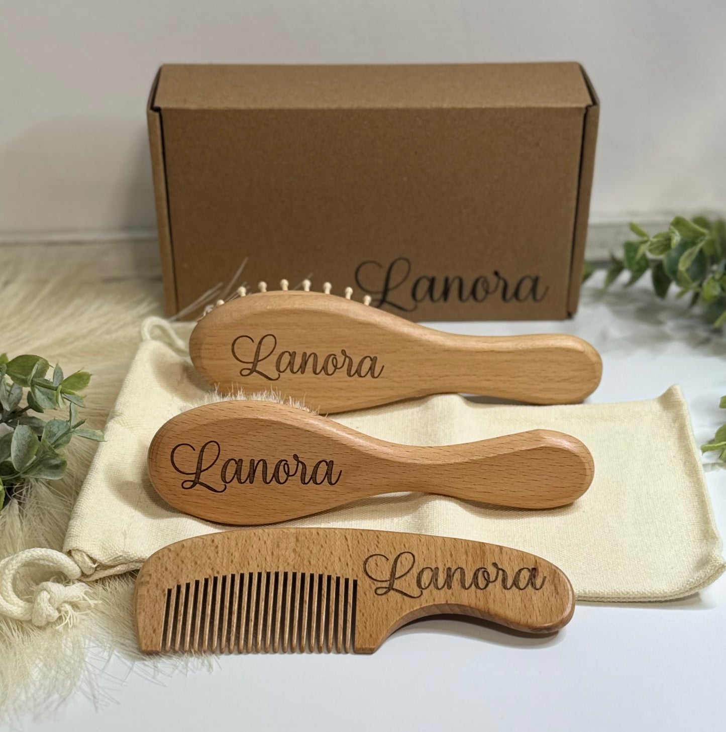 3pc Engraved Baby Hairbrush and Comb Set