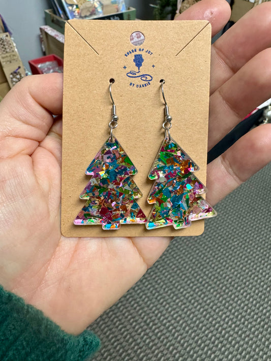 Chunky Glitter Christmas Tree Earrings