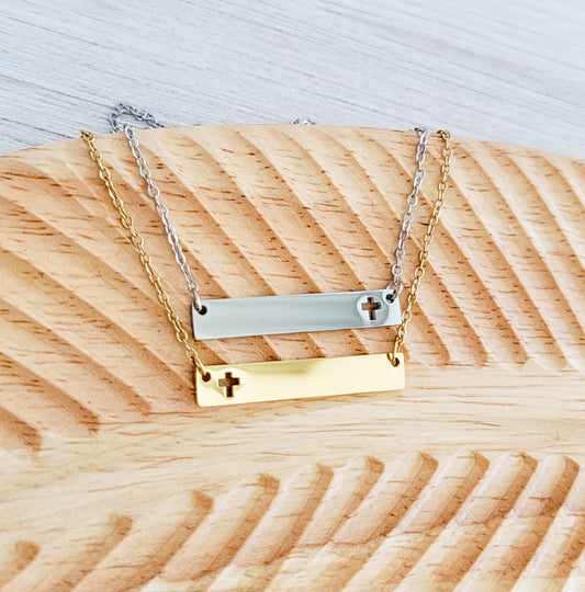 Cross Cutout Horizontal Bar Necklace