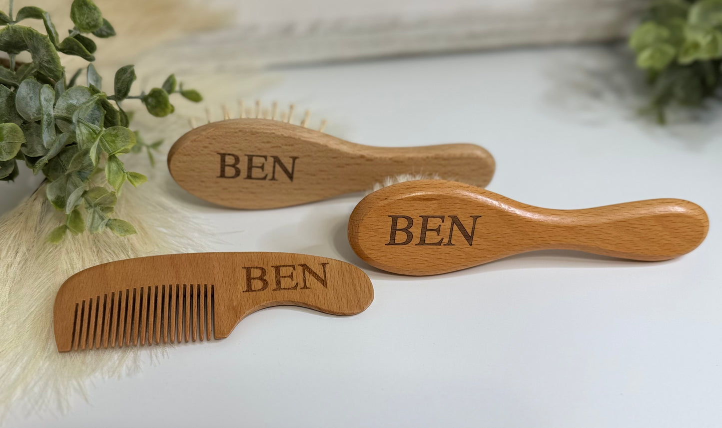 3pc Engraved Baby Hairbrush and Comb Set